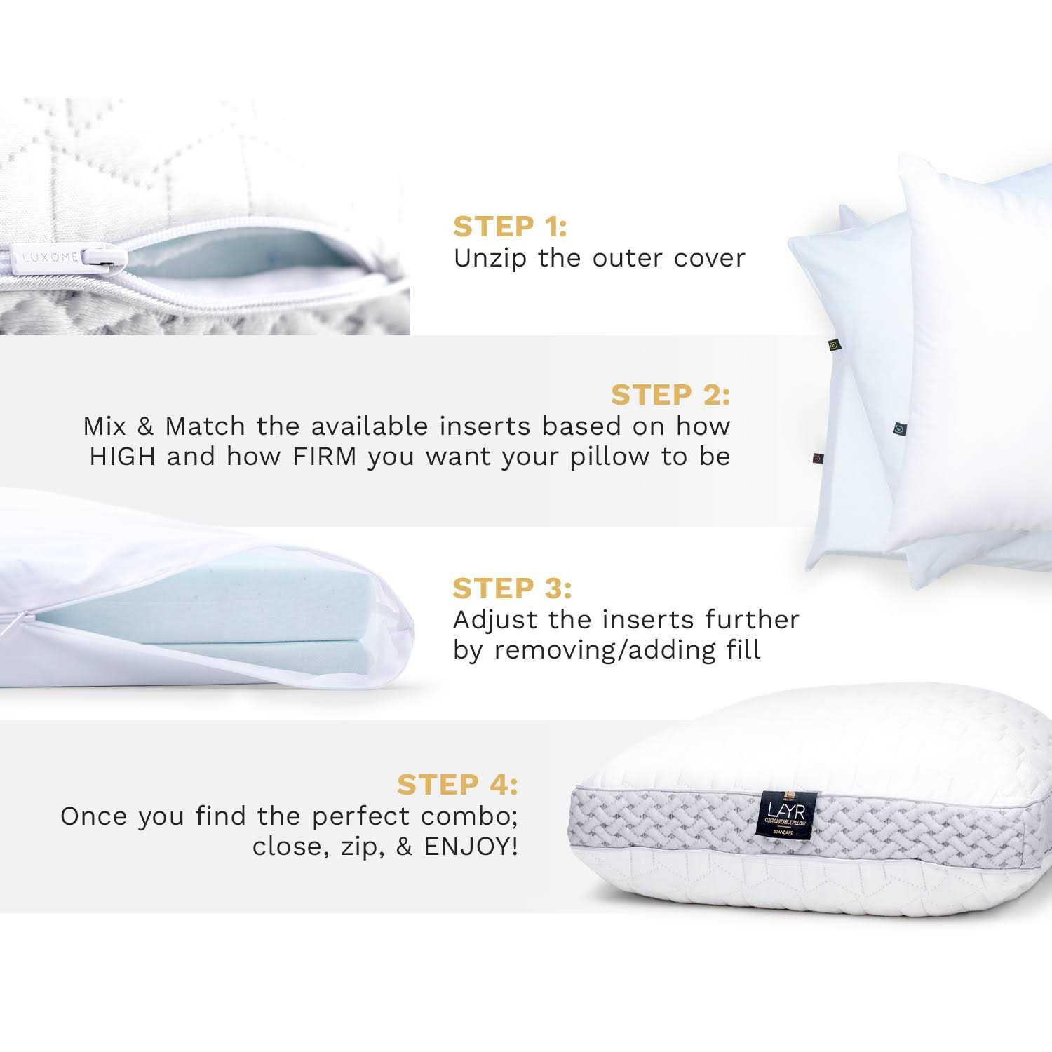 LUXOME Layr Adjustable Firmness & Loft Pillow - Image 5