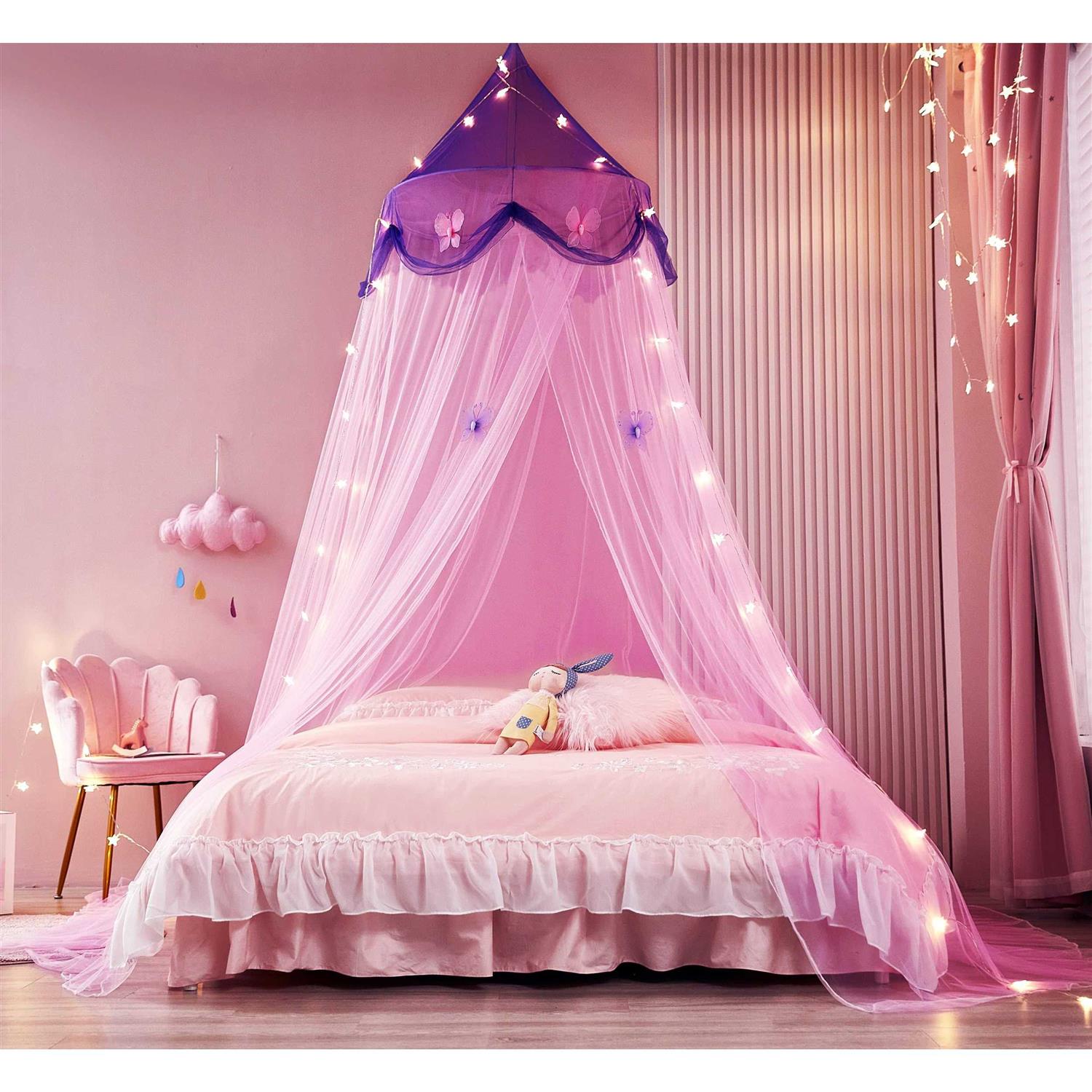 Nattey Bed Canopy With Lights Bed Canopy Curtains For Girls Bed Canopy For Girls Decor For Twin Bed - Image 2