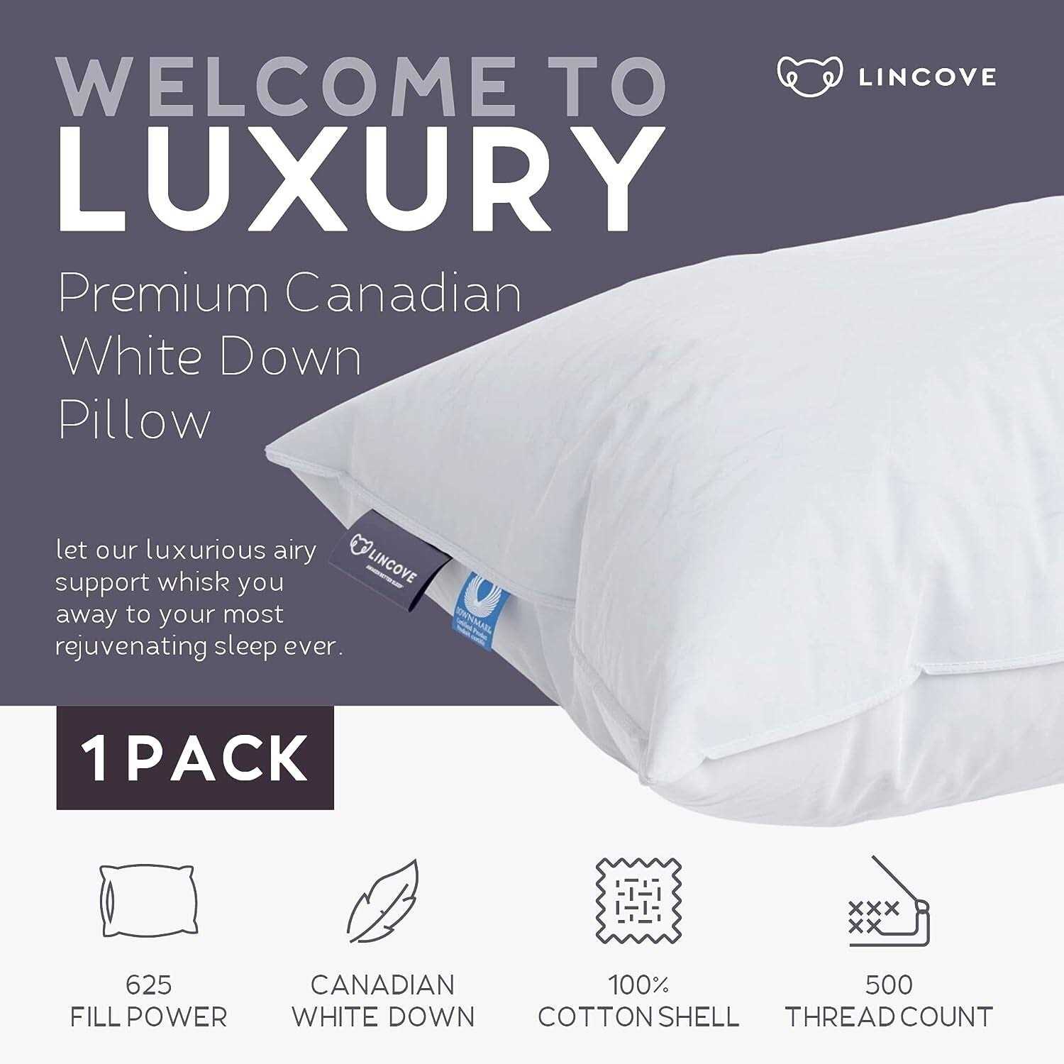 Lincove Cloud Canadian White Down Luxury Pillow Comfortable Pillows for Sleeping - Image 4