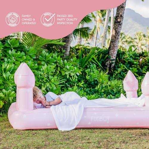 FUNBOY Kids Pink Castle Sleepover Travel Bed & Air Mattress. Perfect for Sleepovers. Includes Carrying Storage Bag - Image 3