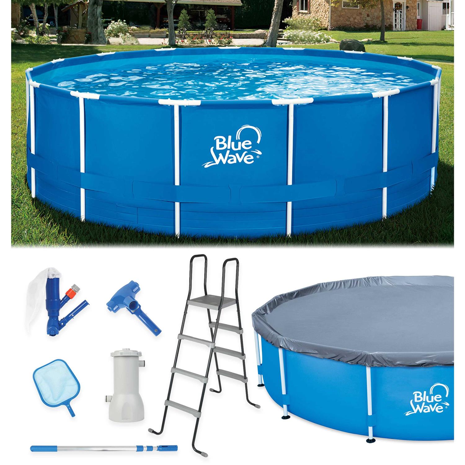 Blue Wave NB19790 15-ft Round 48-in Deep Active Frame Package Above Ground Swimming Pool with Cover - Image 3