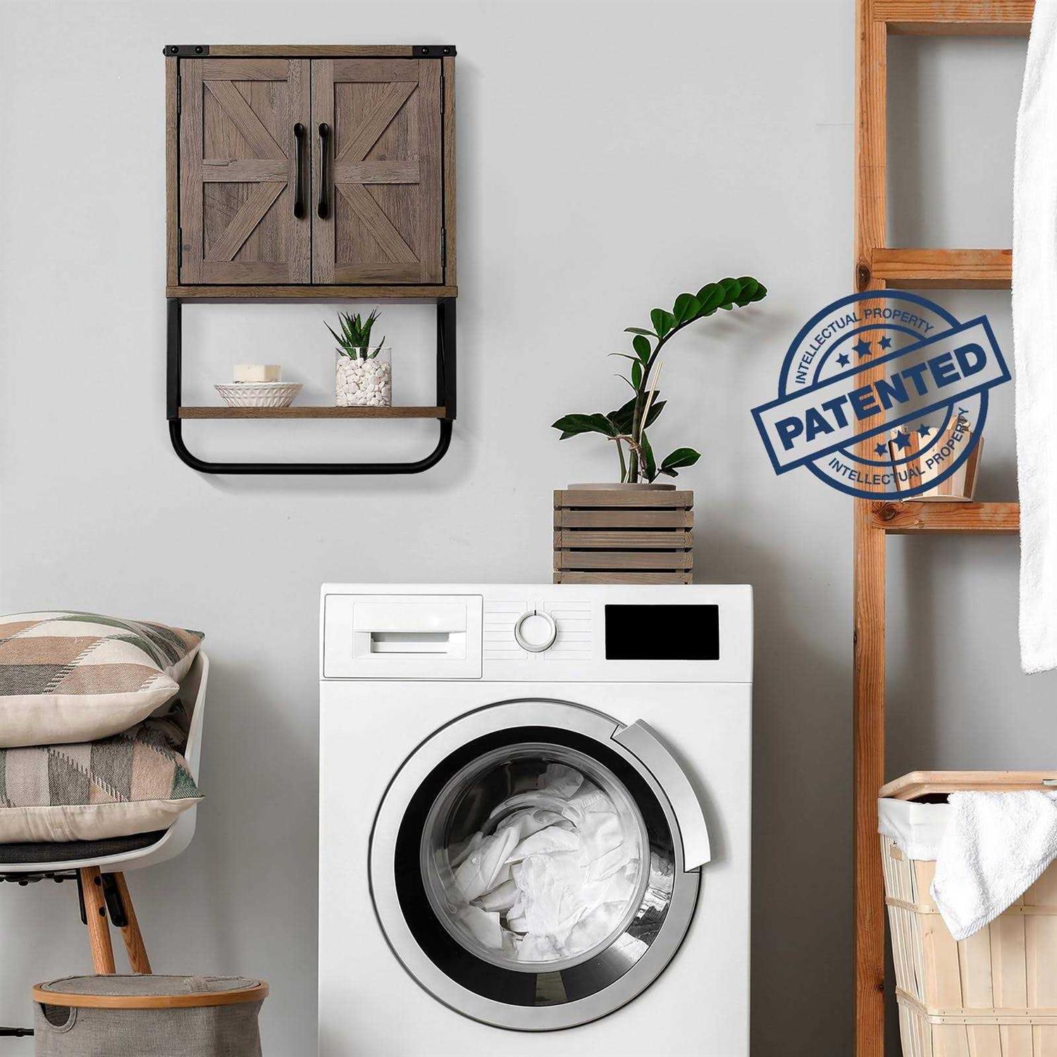 RUSTOWN Farmhouse Rustic Medicine Cabinet with Two Barn Door,Wood Wall Mounted Storage Cabinet with Adjustable Shelf and Towel Bar - Image 4