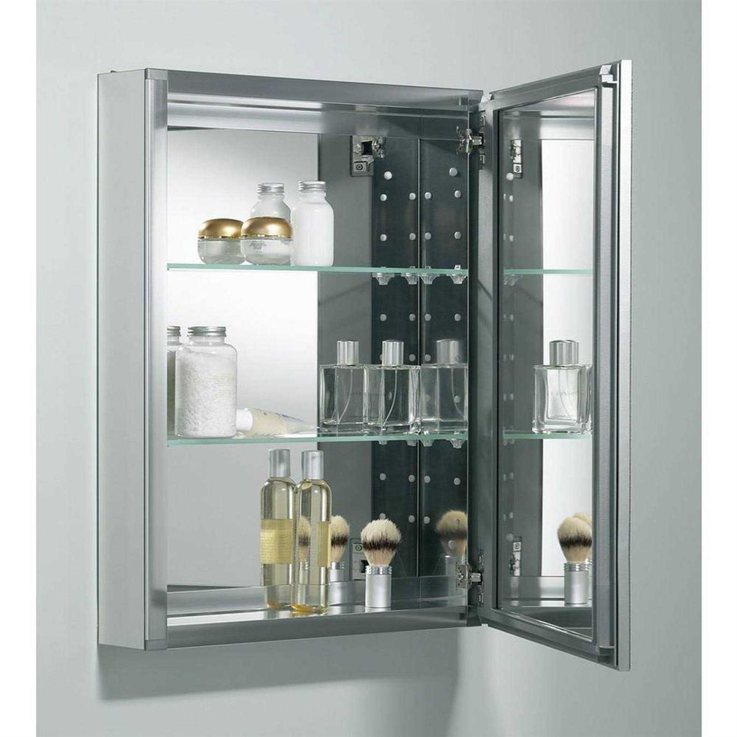 Kohler CB-CLW2026SS 20 W x 26 H Aluminum Single-door Medicine Cabinet with decorative Silver Framed mirrored door - Image 5