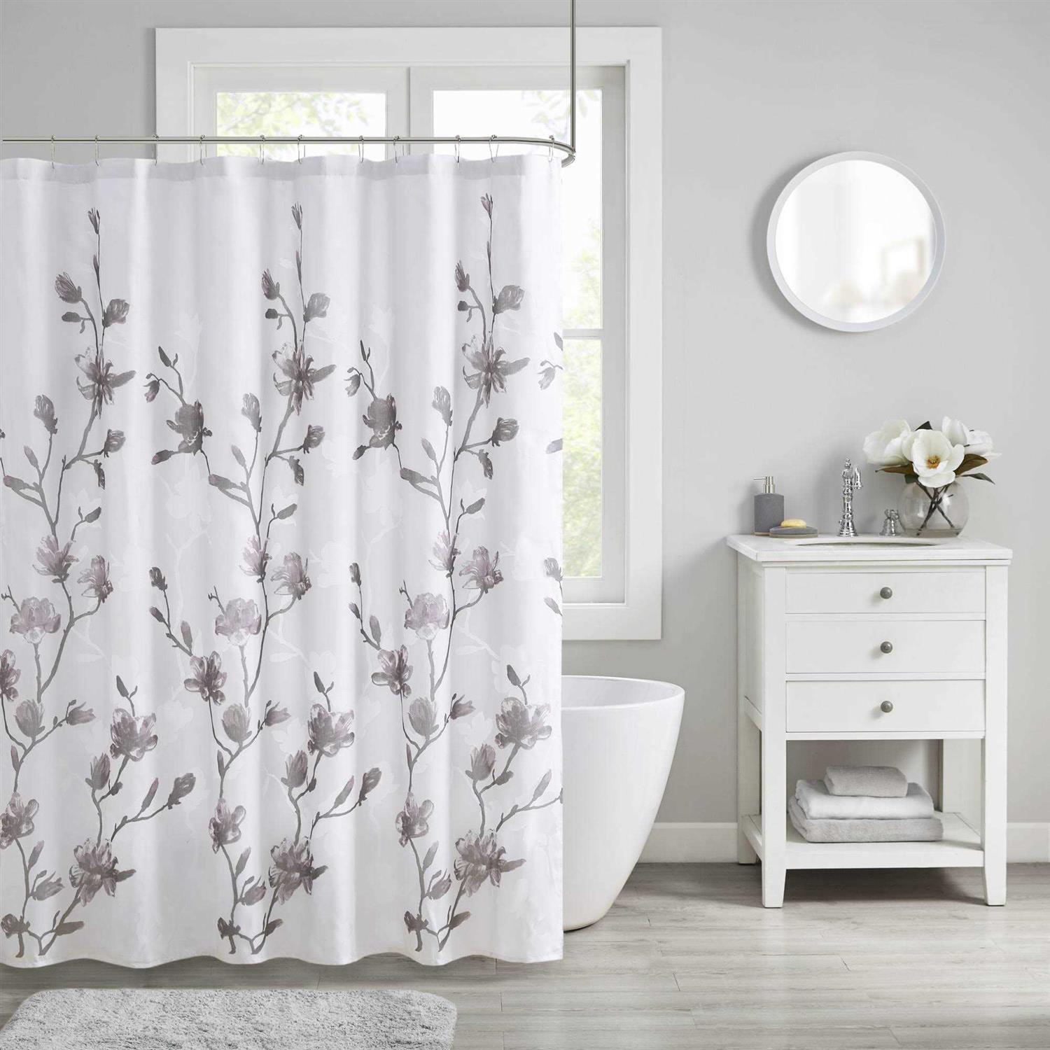 Madison Park Magnolia Floral Printed Burnout Shower Curtain