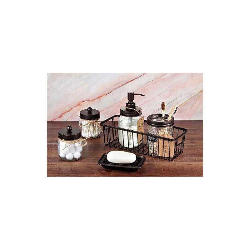 Premium Mason Jar Bathroom Accessories Set Lotion Soap Dispenser,Toothbrush Holder,2 Apothecary Jars - Image 5