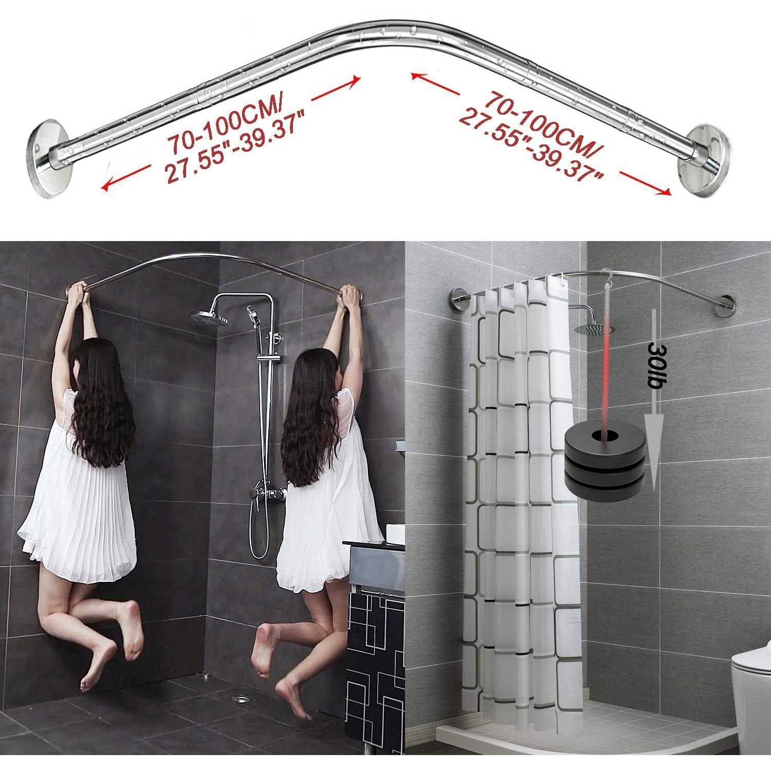 Sikaiqi Stretchable 304 Stainless Shaped Bathroom Bathtub Corner Shower Curtain Rod Rack - Image 3