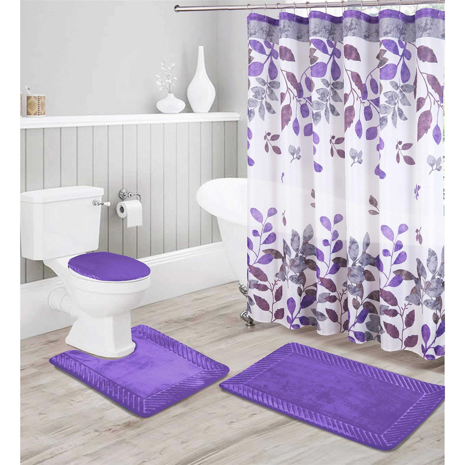 Luxury Home Collection 16 Piece Embossed Memory Foam Non-slip Bathroom Rug Set I