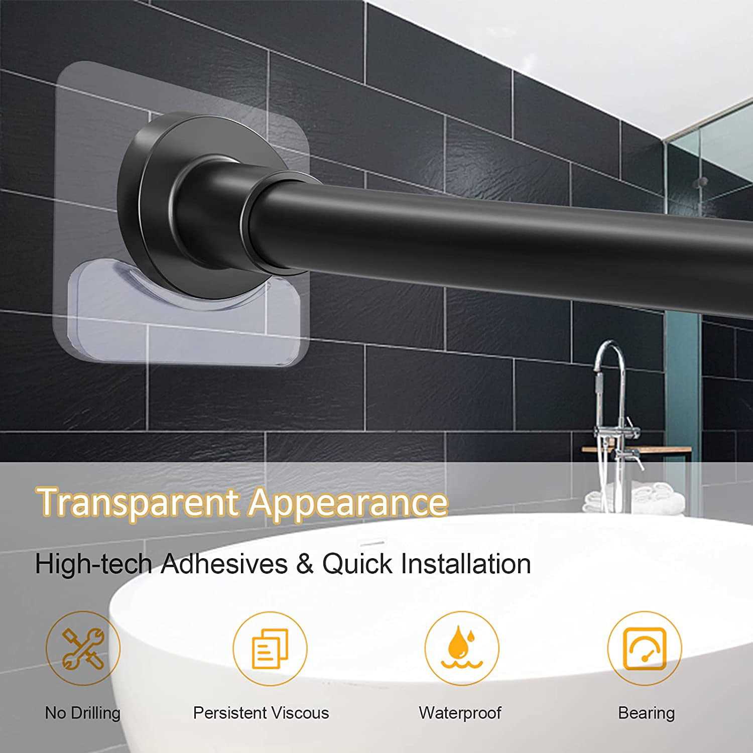 Prebene 4pcs Adhesive Shower Curtain Rod Holder Transparent Shower Rod Tension Holder - Image 3