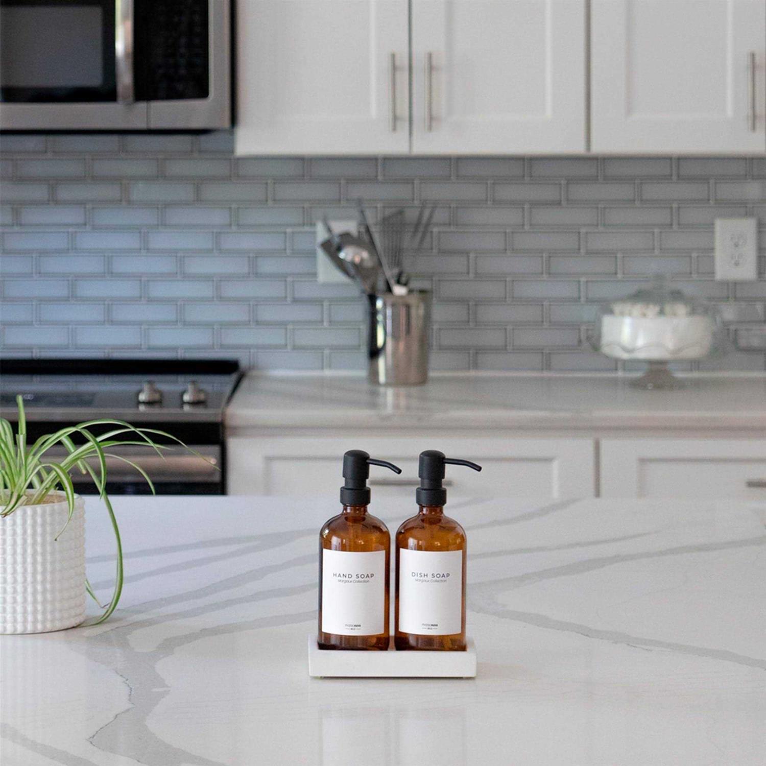 MaisoNovo Glass Soap Dispenser with Pump Bathroom and Kitchen Vintage Dispenser Set with Dish Soap - Image 2
