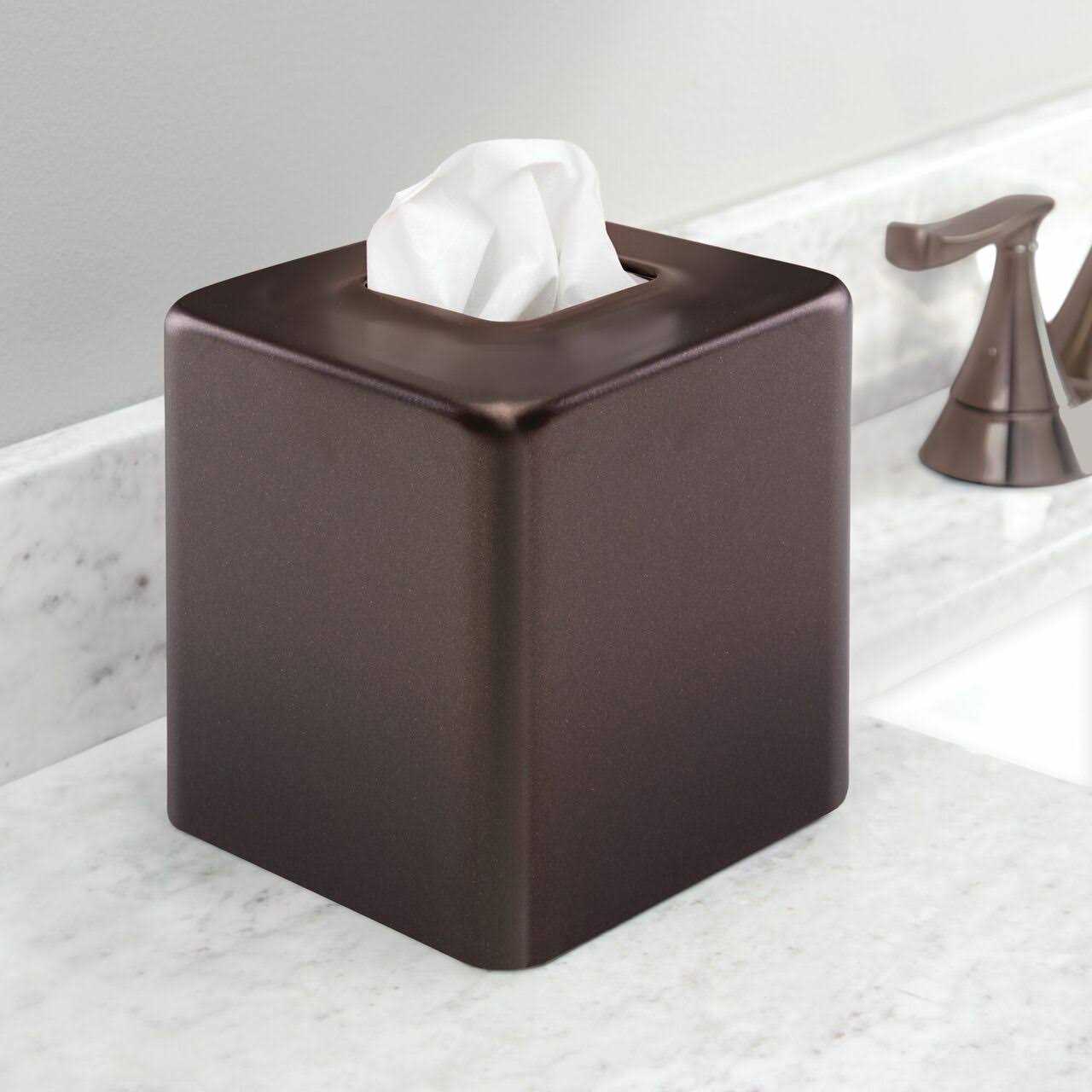 mDesign Metal Square Modern Tissue Box Cover Holder for Bathroom - Image 5