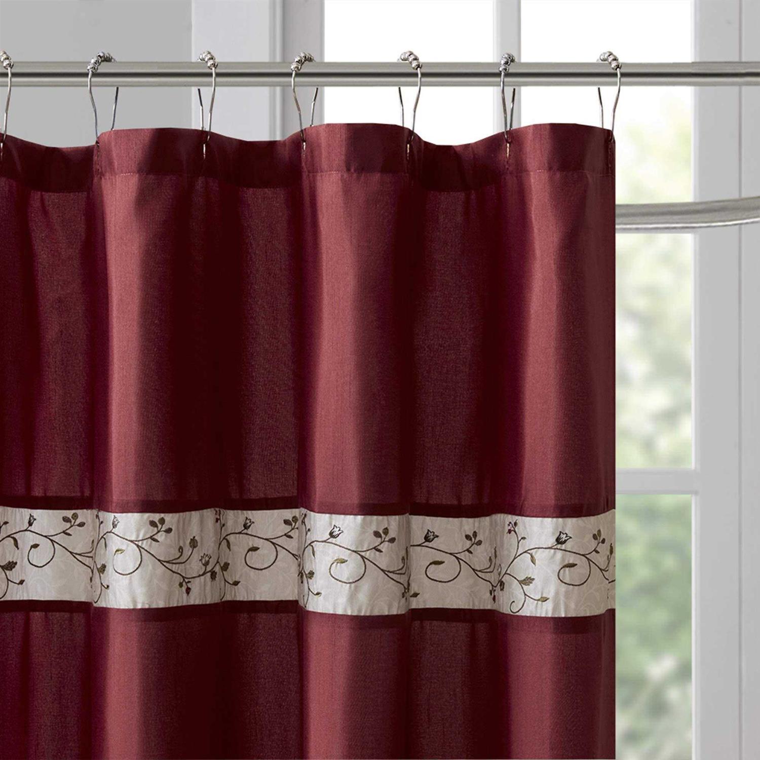 Madison Park Serene Faux Silk Embroidered Floral Shower Curtain - Image 4