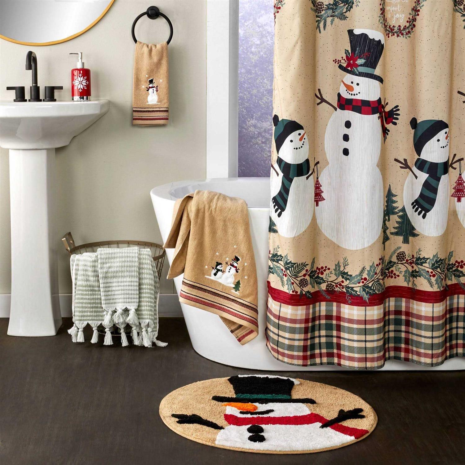 Rustic Plaid Snowman Rug, Beige - Image 3