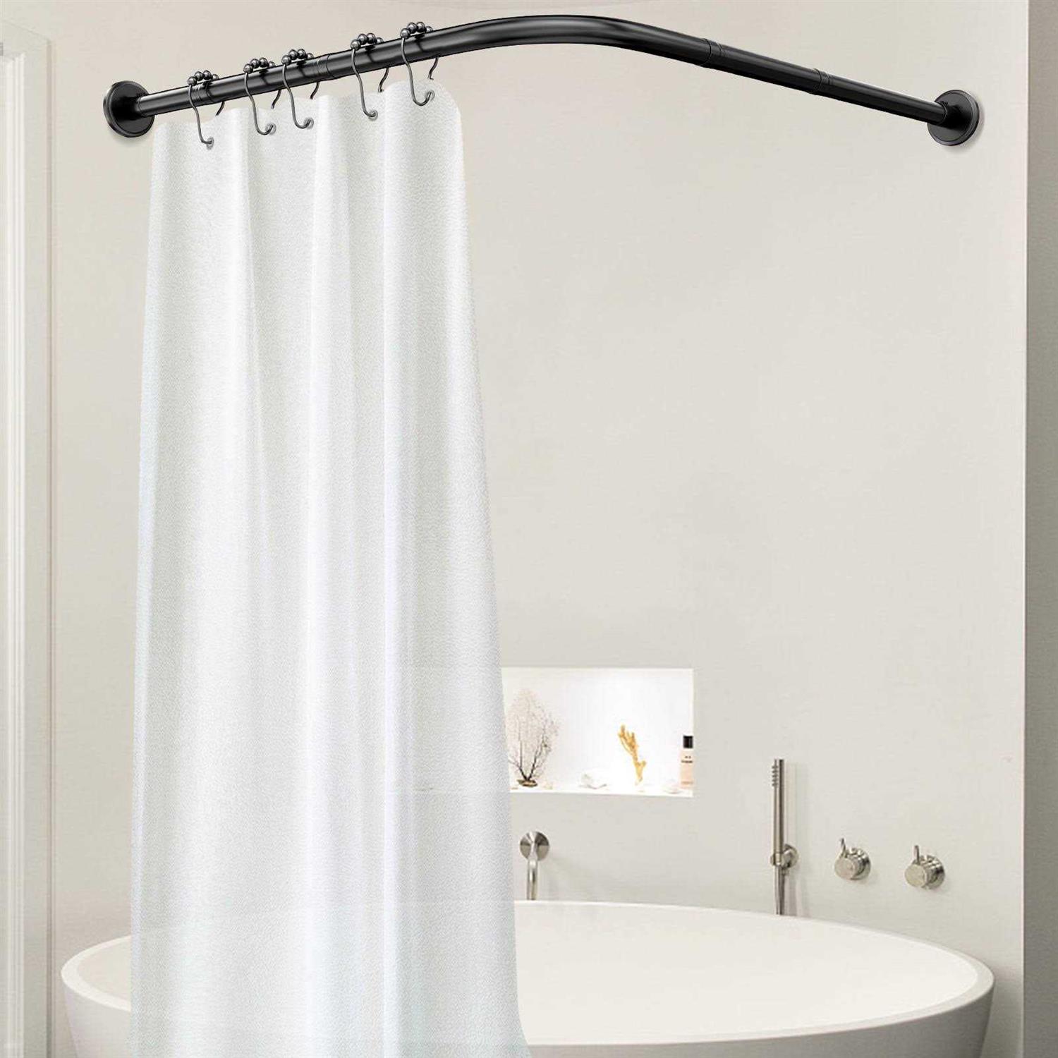 Misounda Corner Shower Rod Adjustable L Shaped Shower Curtain Rod Drilling Install Stainless Steel Curved Shower Rods 27.6-39.443.3-67 inch With 24 Shower - Image 2
