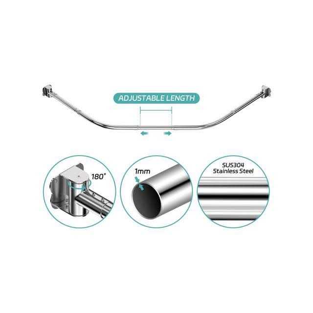 Misounda Corner Shower Rod Adjustable L Shaped Shower Curtain Rod Drilling Install Stainless Steel Curved Shower Rods 27.6-39.443.3-67 inch With 24 Shower - Image 3