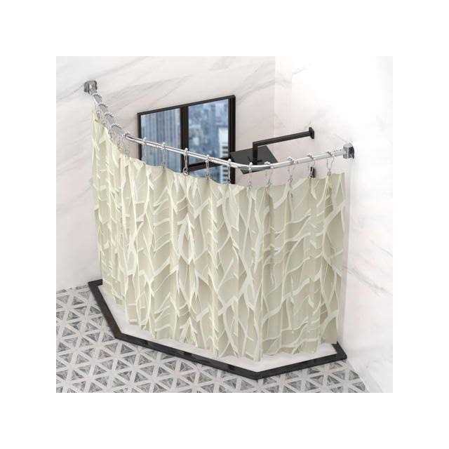 Misounda Corner Shower Rod Adjustable L Shaped Shower Curtain Rod Drilling Install Stainless Steel Curved Shower Rods 27.6-39.443.3-67 inch With 24 Shower - Image 4