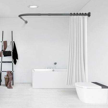 Misounda Corner Shower Rod Adjustable L Shaped Shower Curtain Rod Drilling Install Stainless Steel Curved Shower Rods 27.6-39.443.3-67 inch With 24 Shower - Image 5