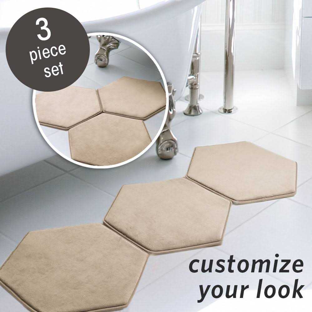 Microdry Memory Foam HD Modular Bath Mats 3-Piece Set with GripTex Skid-Resistant Base