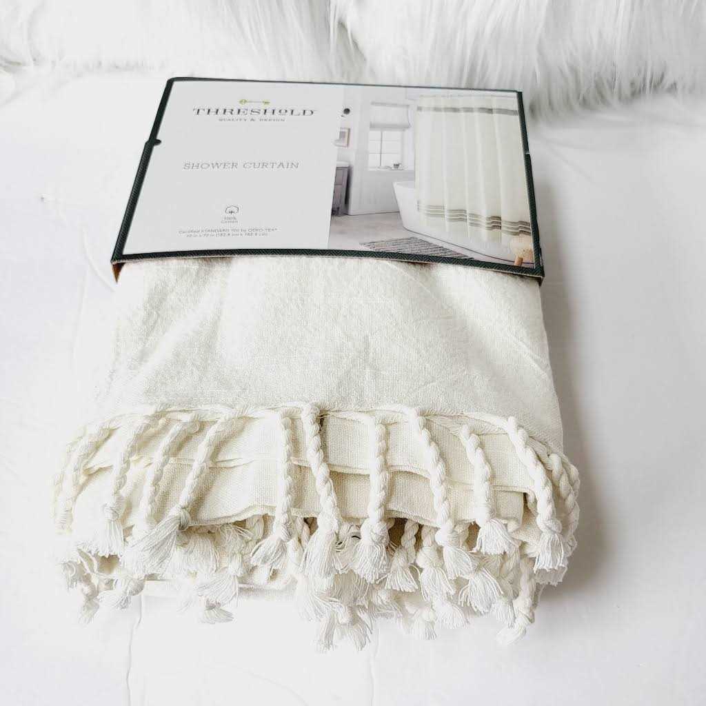 Threshold Stripe Fringe Shower Curtain White/Gray - Image 5