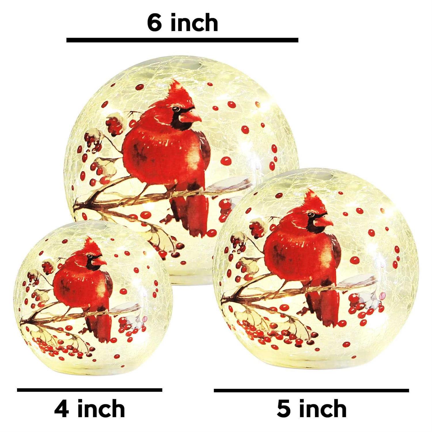 Kaowod Crackle Glass Ball Cardinal Lamp Light Up Red Cardinal Stained Glass Christmas Decor Accent Lamp - Image 3