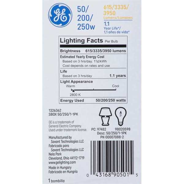 Ge Lighting Way Light Bulb, Soft White, 50/200/250W, 3-Way - Image 4