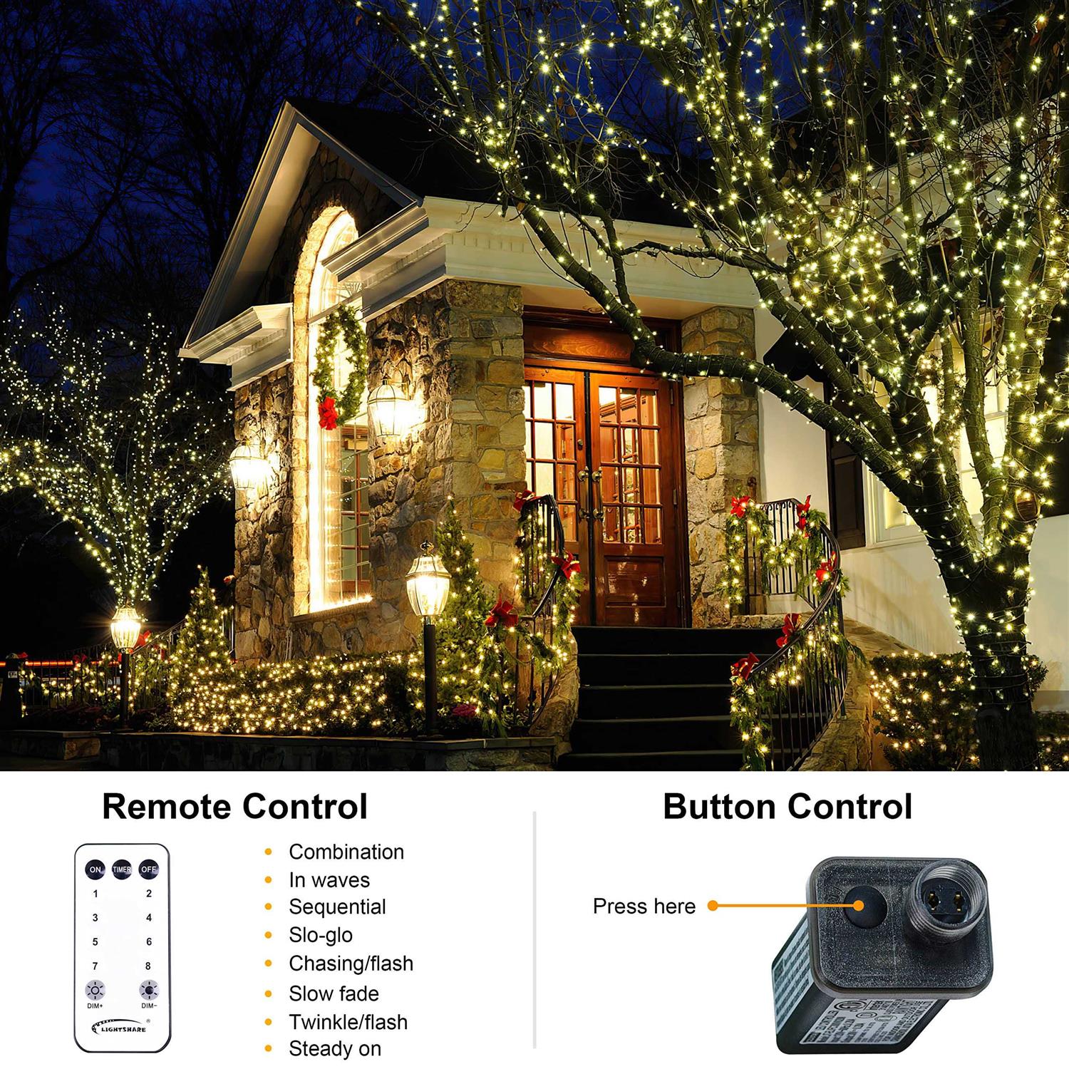 LIGHTSHARE 1000LED 328FT String Lights Warm White 8 Modes 30V Plug in Fairy Lights with Remote Control for Home Garden Yard Christmas Wedding - Image 3