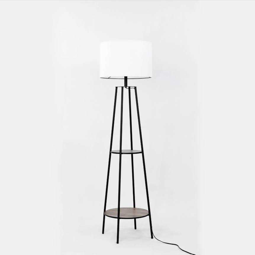 Mainstays Etagere Matte Black Floor Lamp With 2 Wood Shelves - Image 4