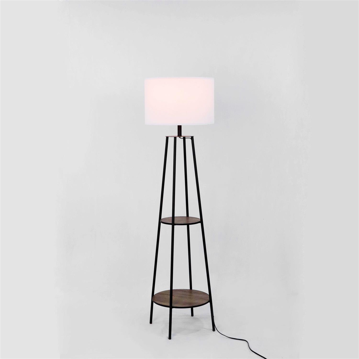 Mainstays Etagere Matte Black Floor Lamp With 2 Wood Shelves - Image 5
