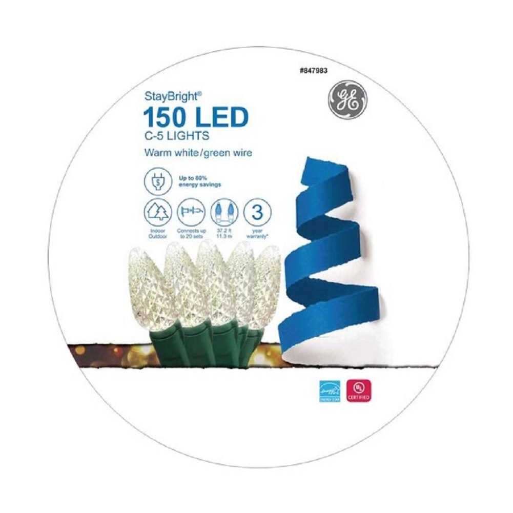 GE StayBright 150-Count 37.2-ft Constant White C5 LED Christmas String Lights - Image 3