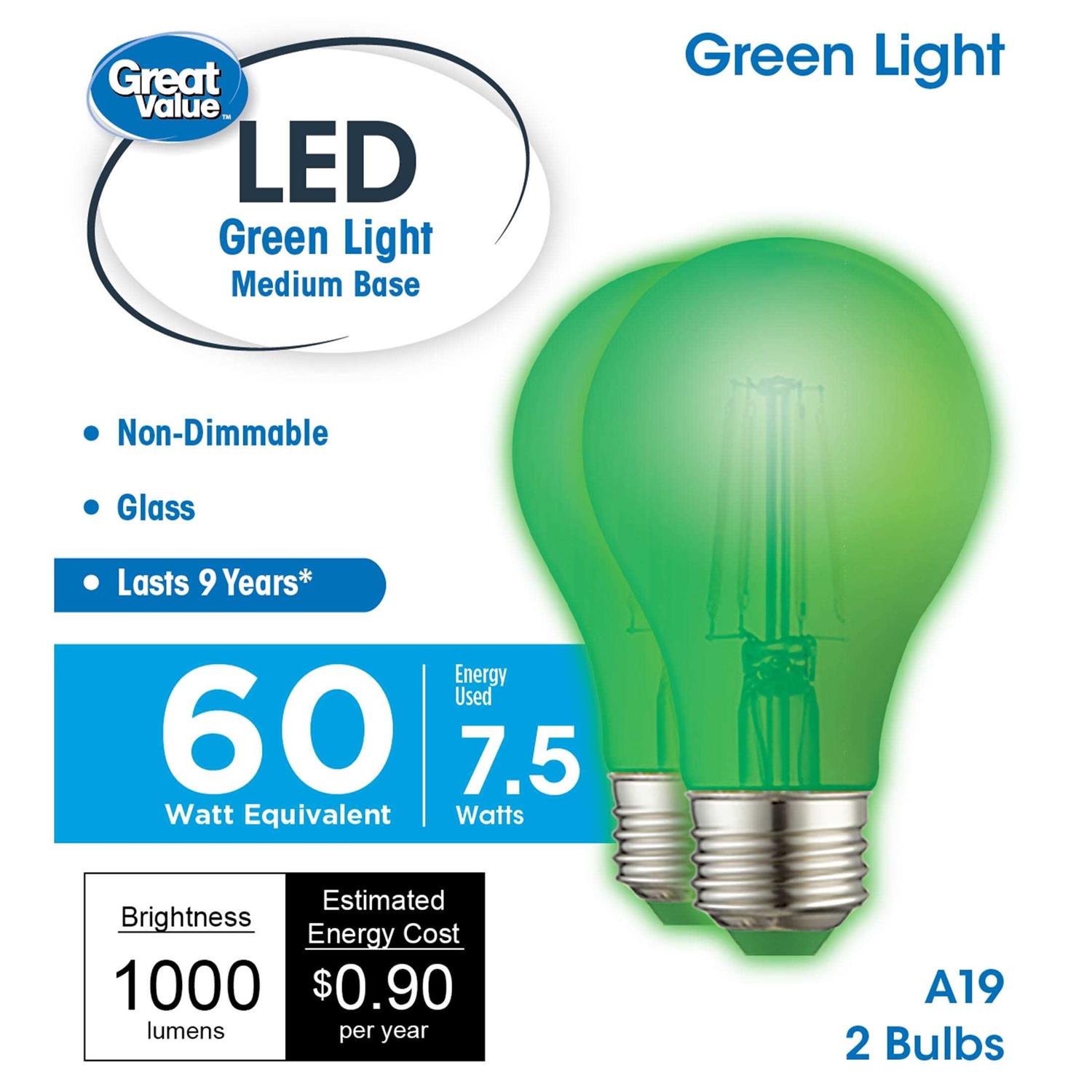 Great Value LED Light Bulb 7.5 Watts A19 Lamp E26 Medium Base