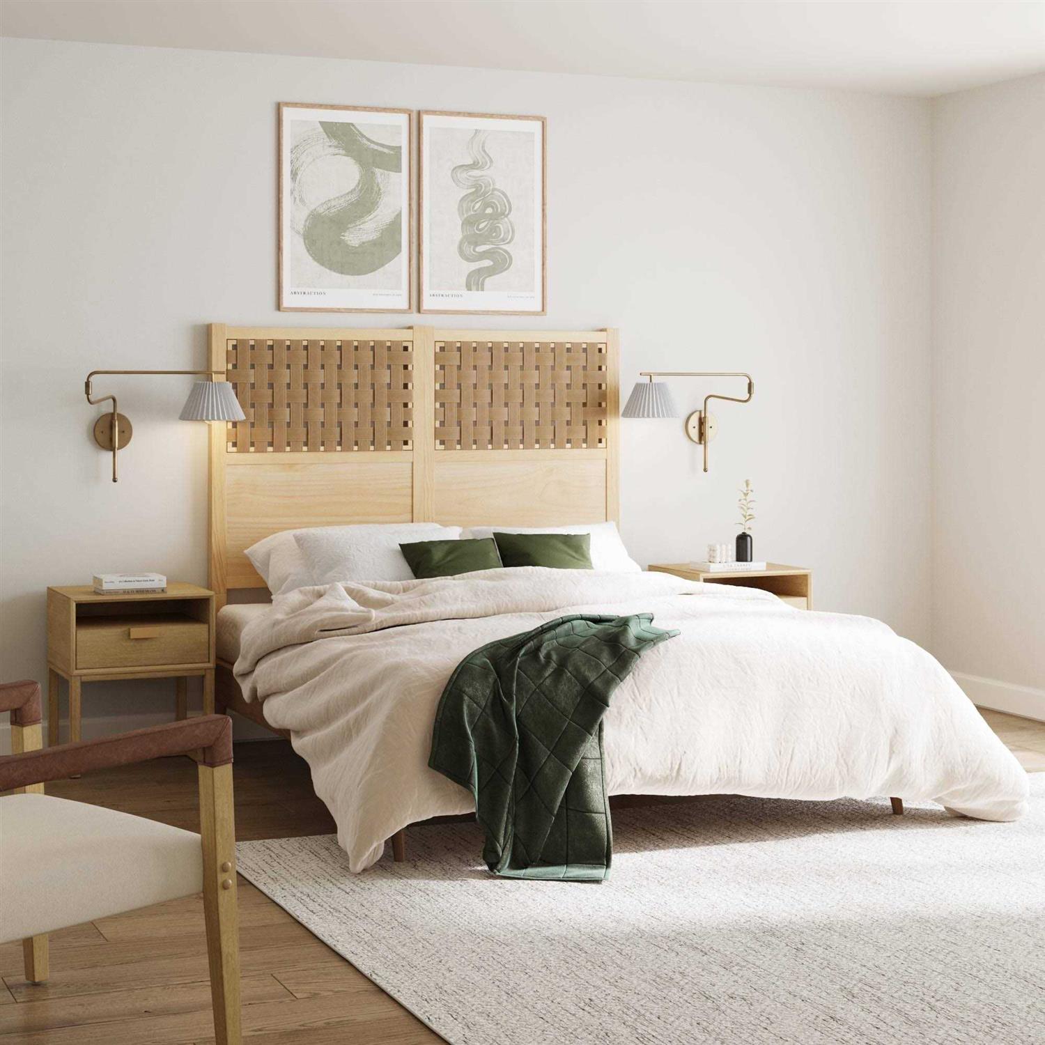 Nathan James Kai Bohemian Plug-in Wall Sconce Wall Mounted Bedside Reading Lamp with Rattan Shade - Image 4