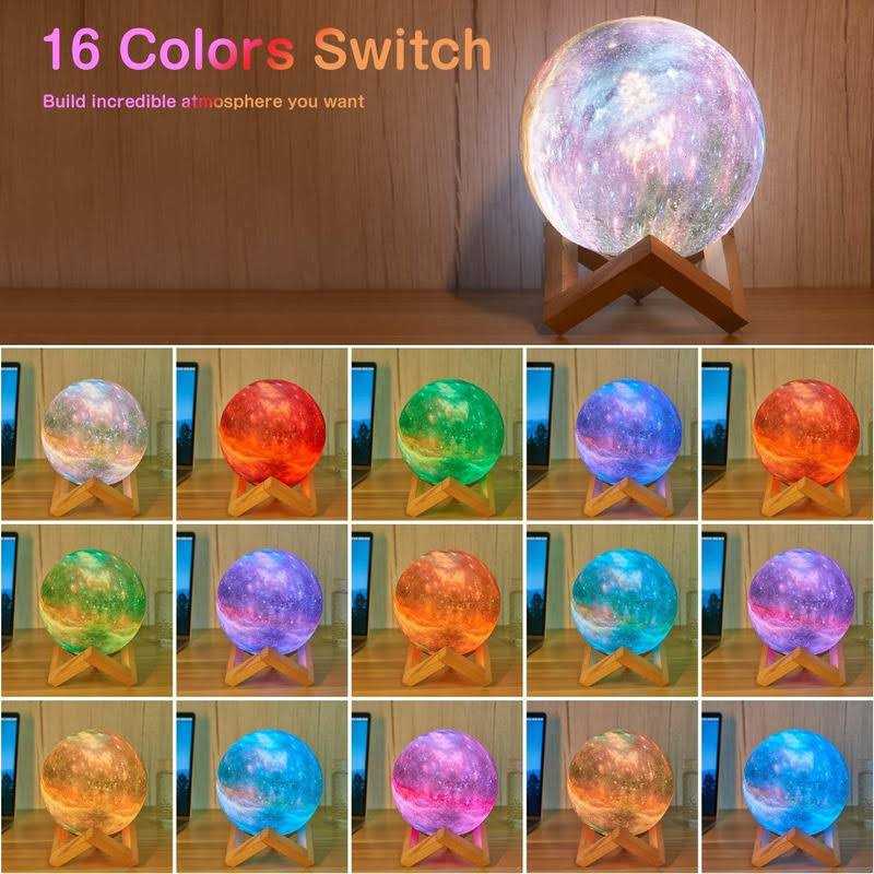 Gdpets Moon Lamp Kids Night Light Galaxy Lamp 16 Colors Moon Light With Wood Stand - Image 4