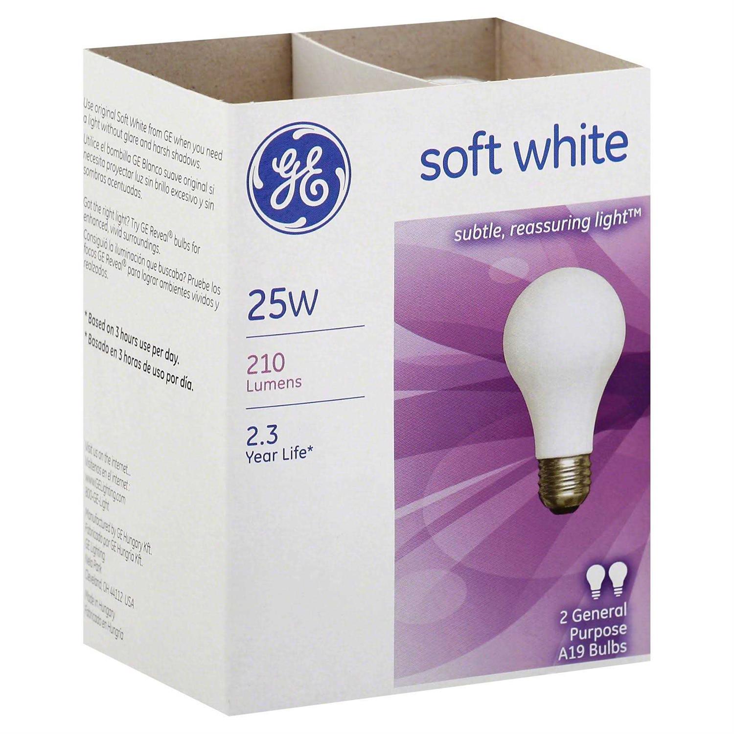 GE General Purpose Light Bulbs, Soft White, 25W - 2 pack