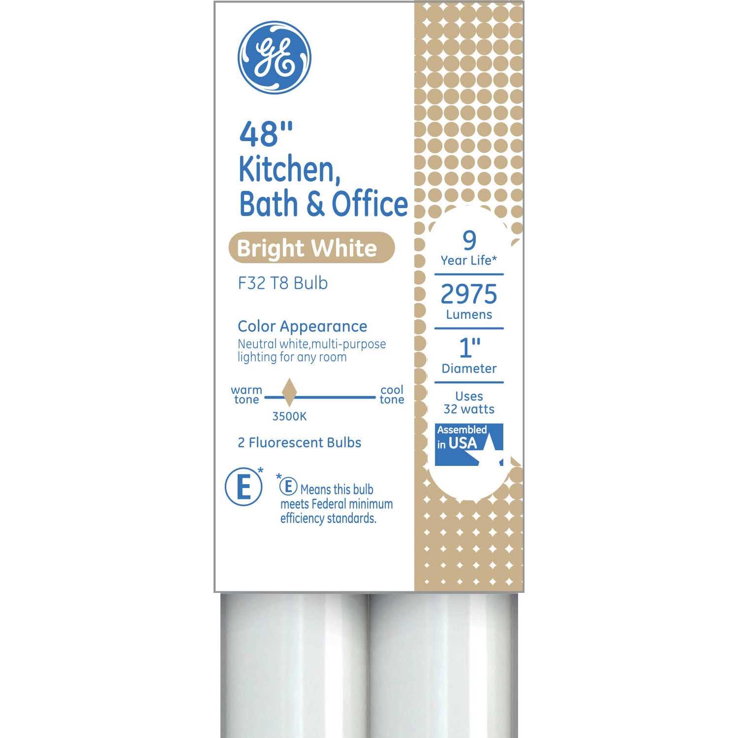 GE 32 W T8 1 in. D x 48 in. L Fluorescent Bulb Bright White Linear 3500 K 2 pk 93130670 - Image 4