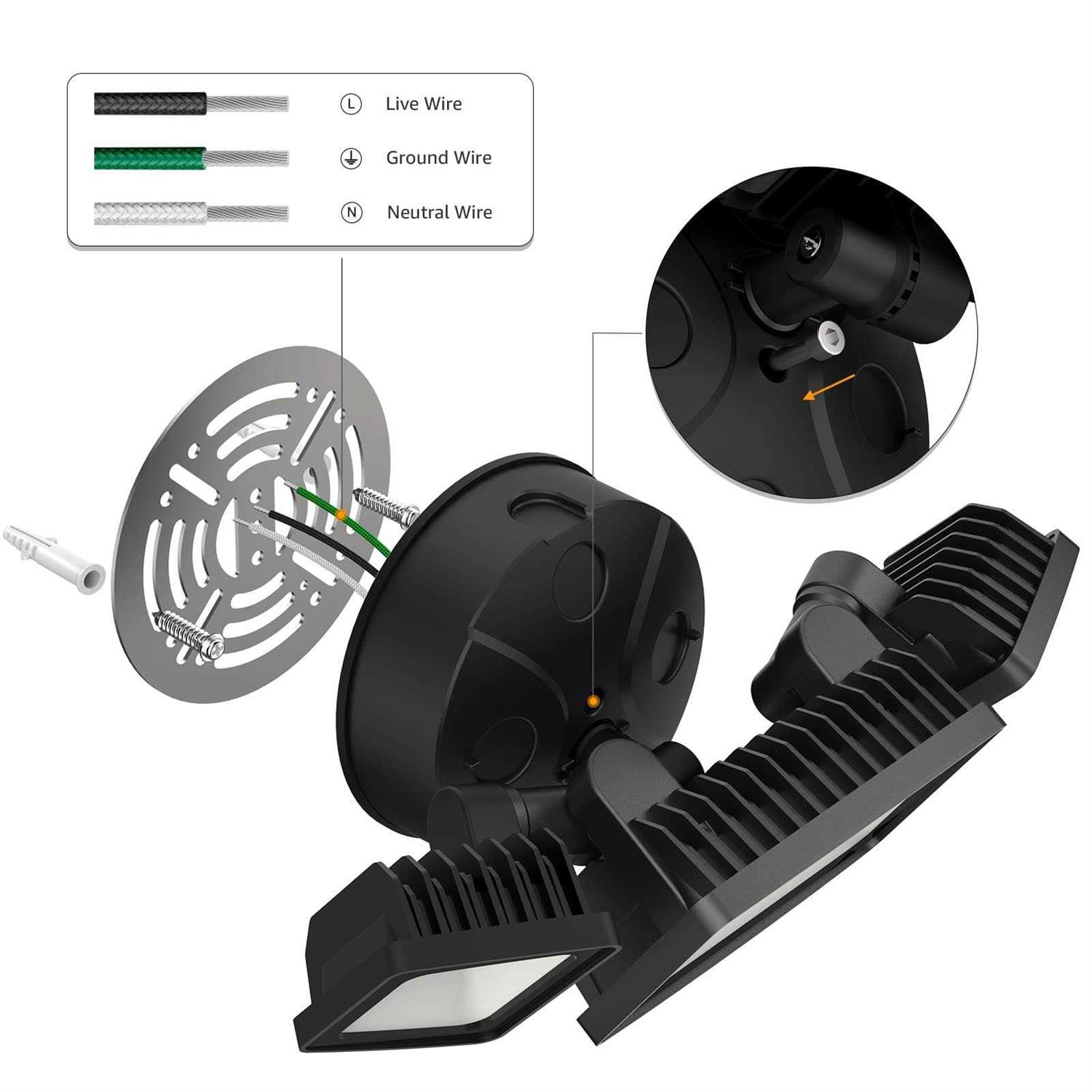 Onforu 55W Flood Outdoor 5500LM Security 3 Adjustable Heads - Image 3