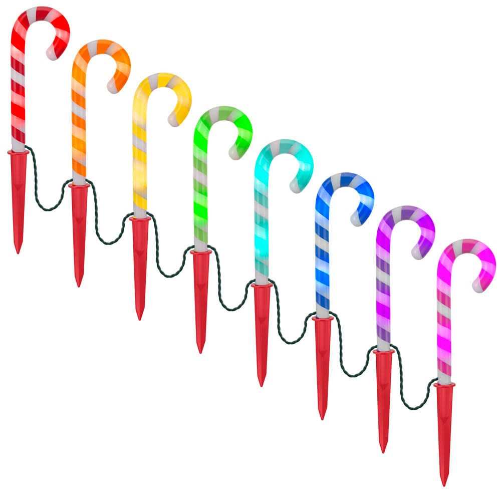 Lightshow Set Of 8 Colorful Candy Cane Yard Stakes