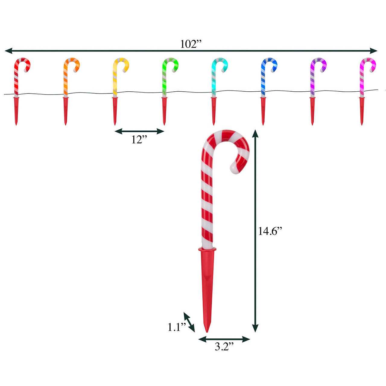 Lightshow Set Of 8 Colorful Candy Cane Yard Stakes - Image 2