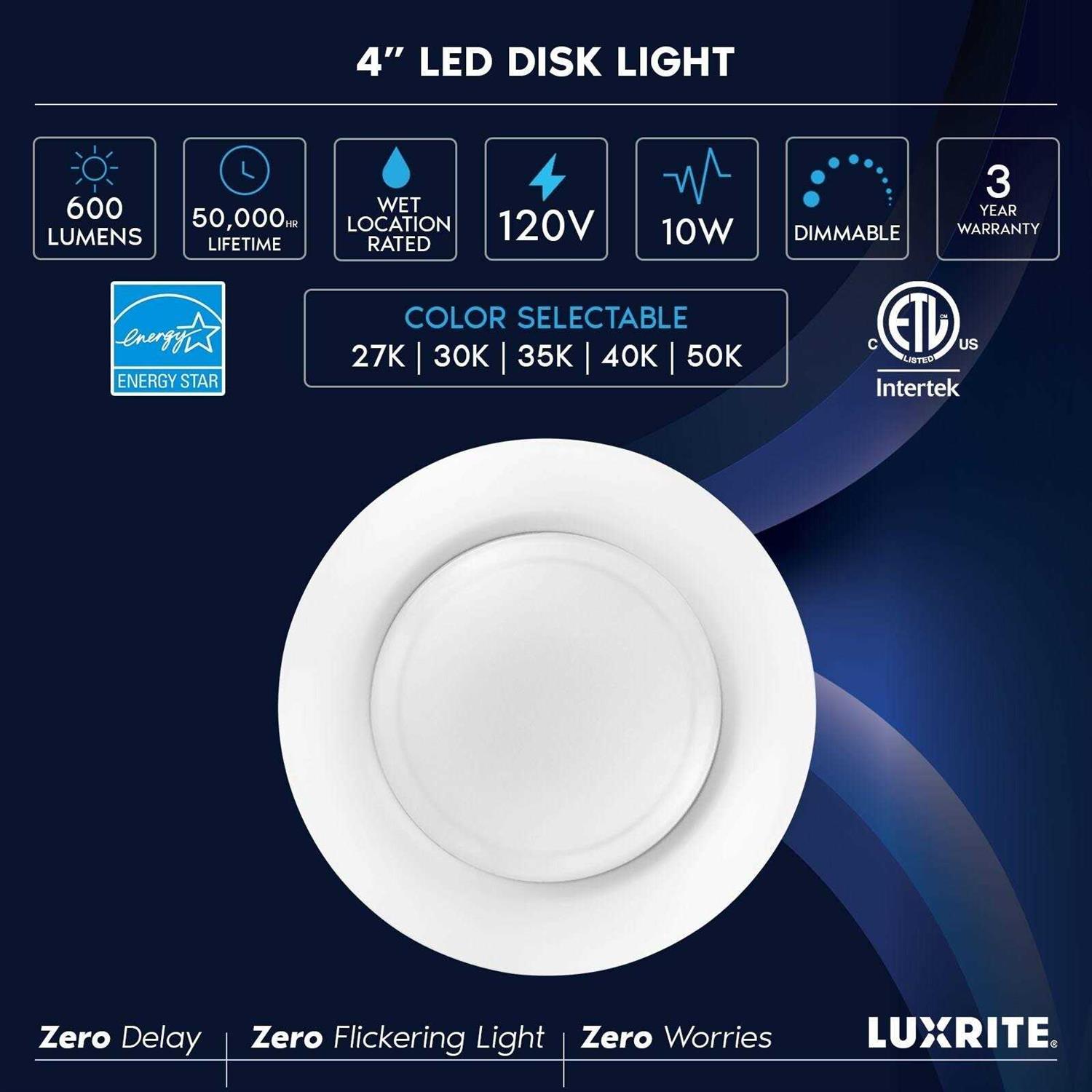 Luxrite LED Disk Lights 5CCT 2700k-5000k Dimmable, J-Box or - Image 5