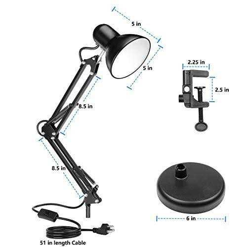 AmeriTop Metal Desk Lamp, Adjustable Goose Neck Swing Arm Table Lamp with Interchangeable Base Or Clamp - Image 3
