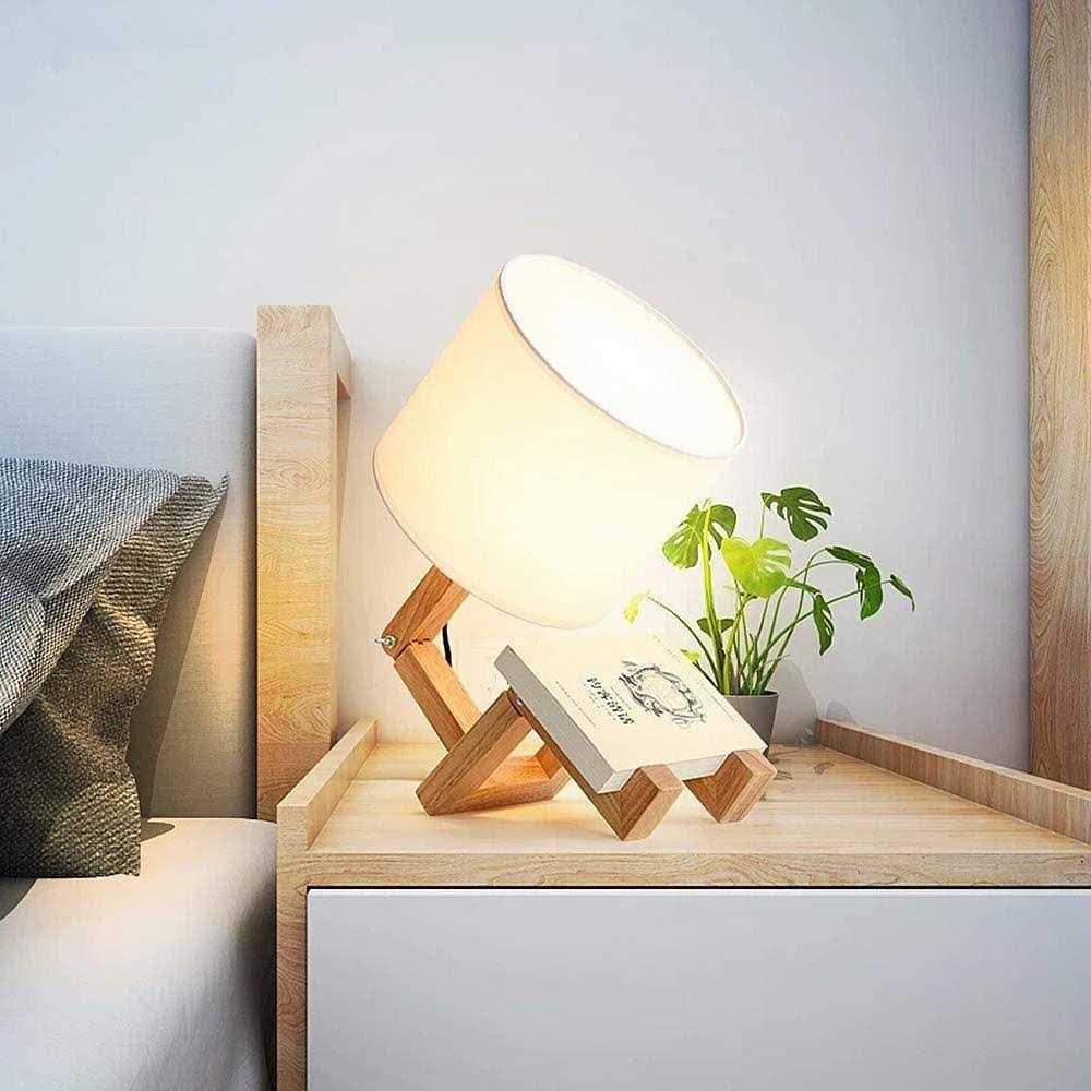 Elinkume Cute Desk Lamp,Unique Table Lamps,Wood Bedside Table Lamp Fun Funky Person Lamp Wooden Robot Cute Lamps for Bedrooms - Image 4