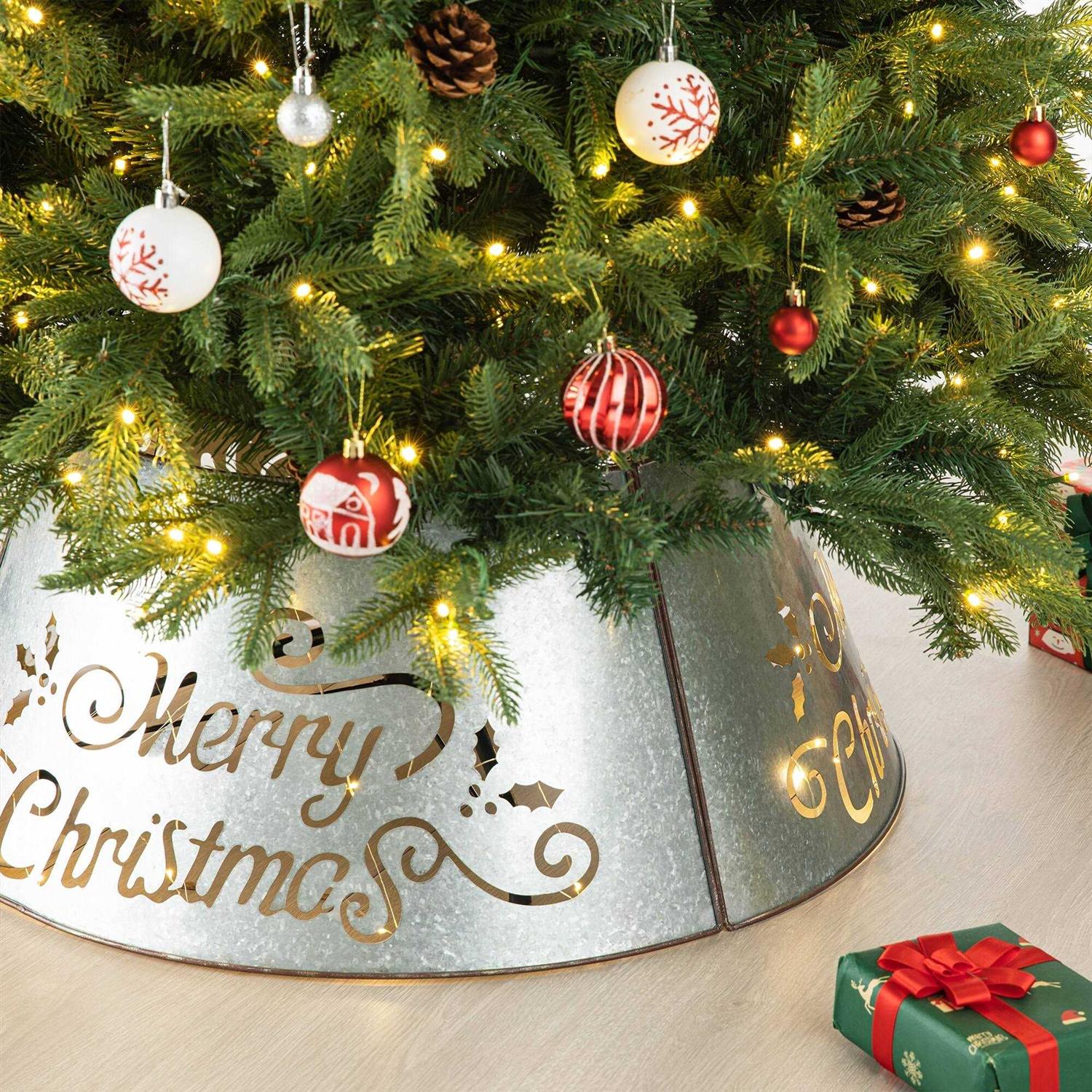 Glitzhome Merry Christmas Diecut Metal Tree Collar with Light String - Image 3