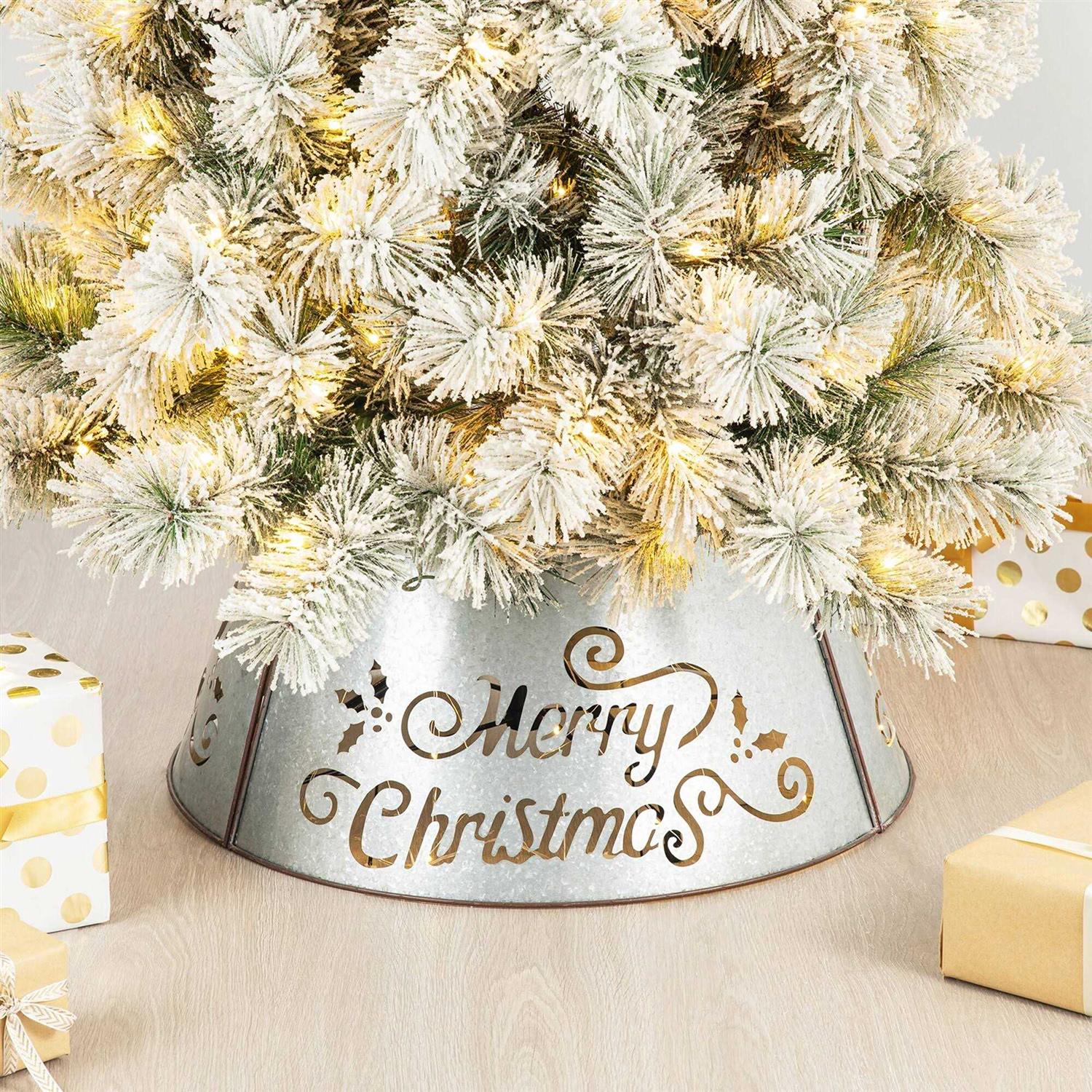 Glitzhome Merry Christmas Diecut Metal Tree Collar with Light String - Image 4