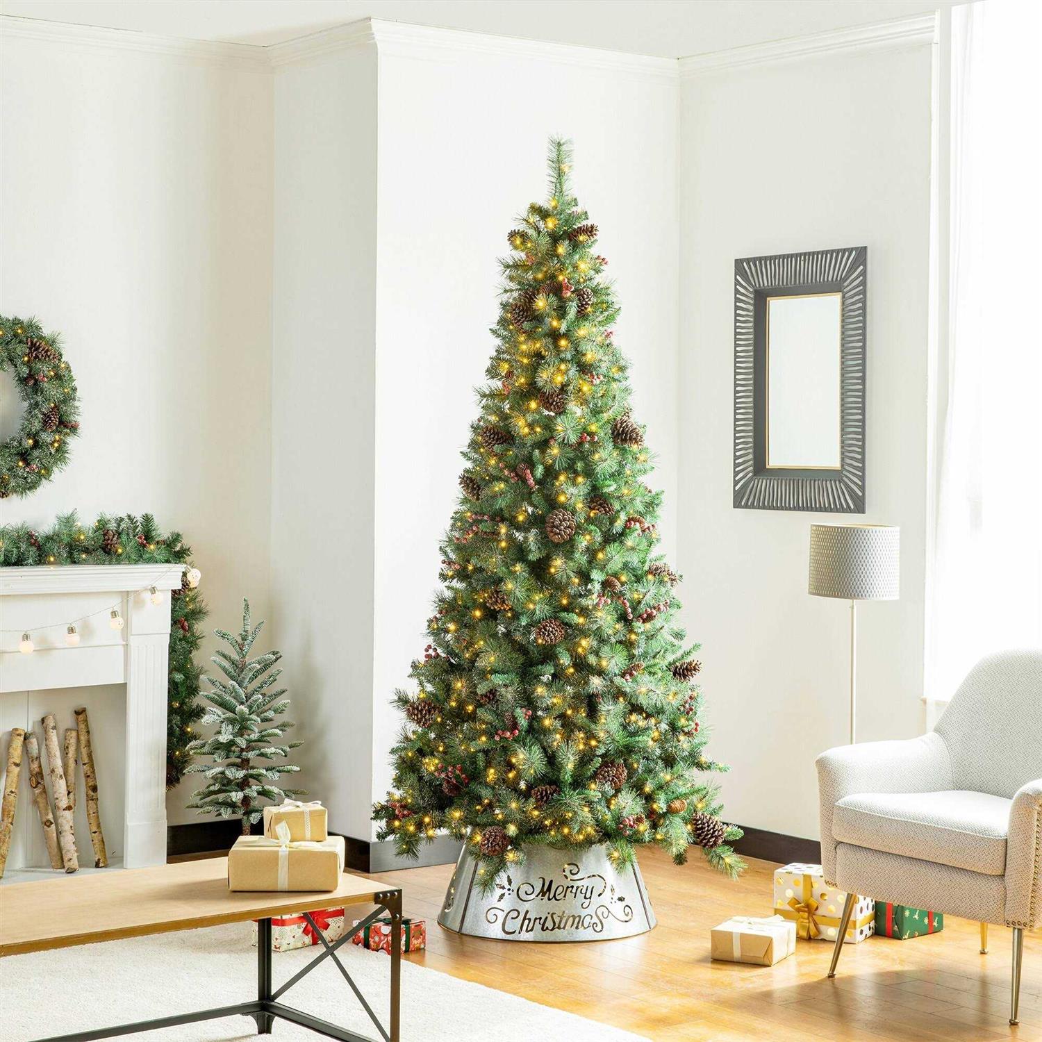 Glitzhome Merry Christmas Diecut Metal Tree Collar with Light String - Image 5