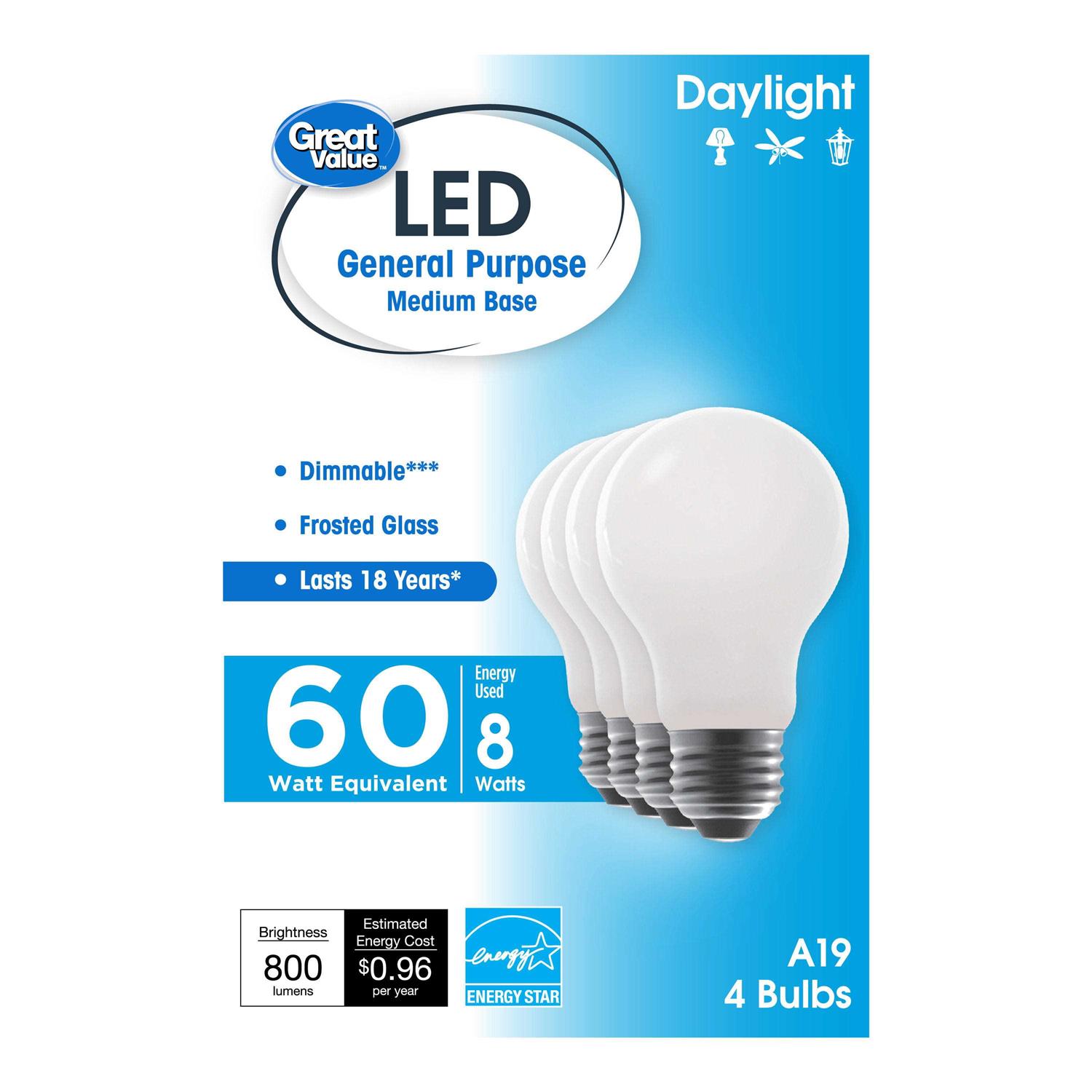 Great Value 18 Year LED Light Bulbs A19 Equivalent