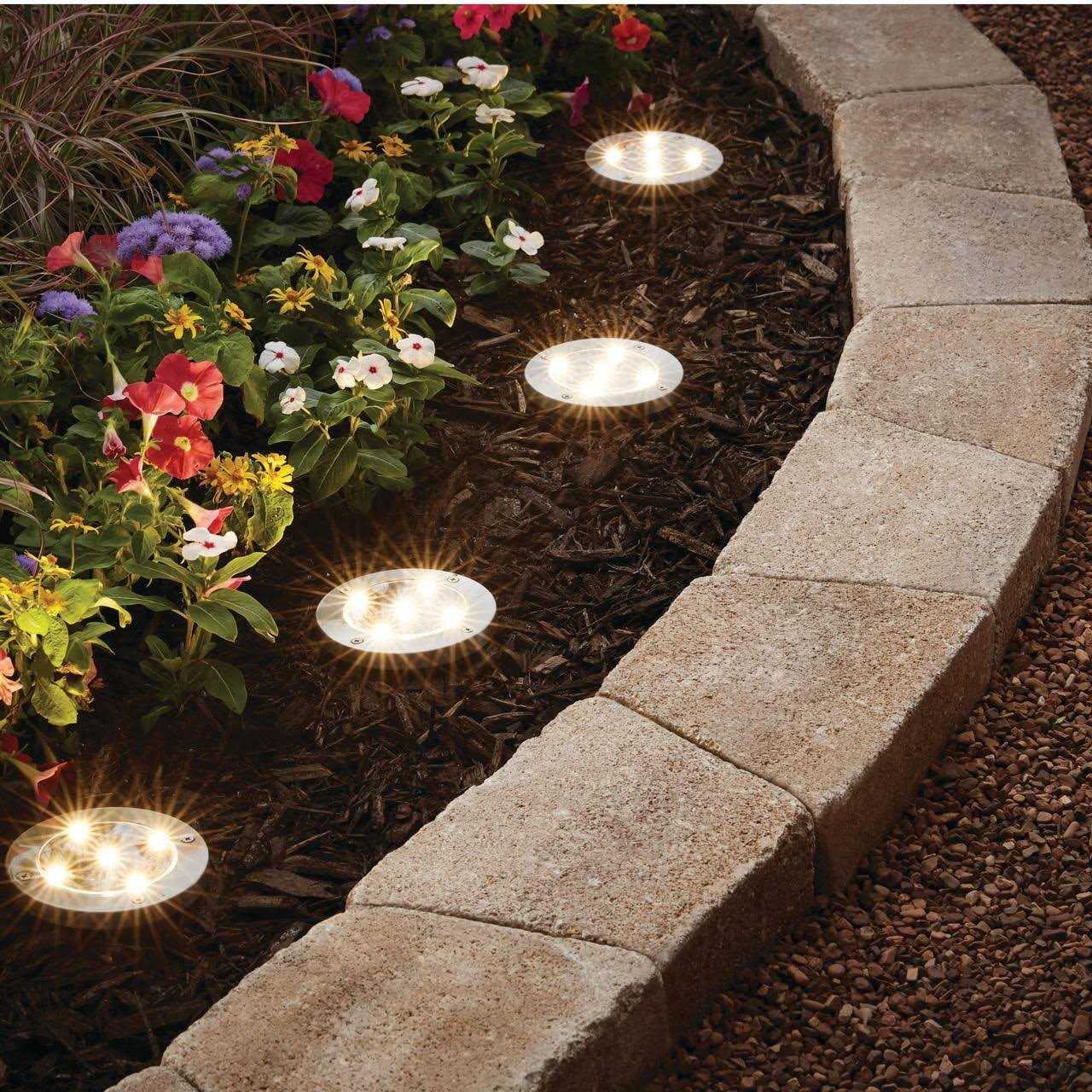 Mainstays 12 Lumens Solar Powered Stainless Steel LED Landscape Disc Lights - Image 3
