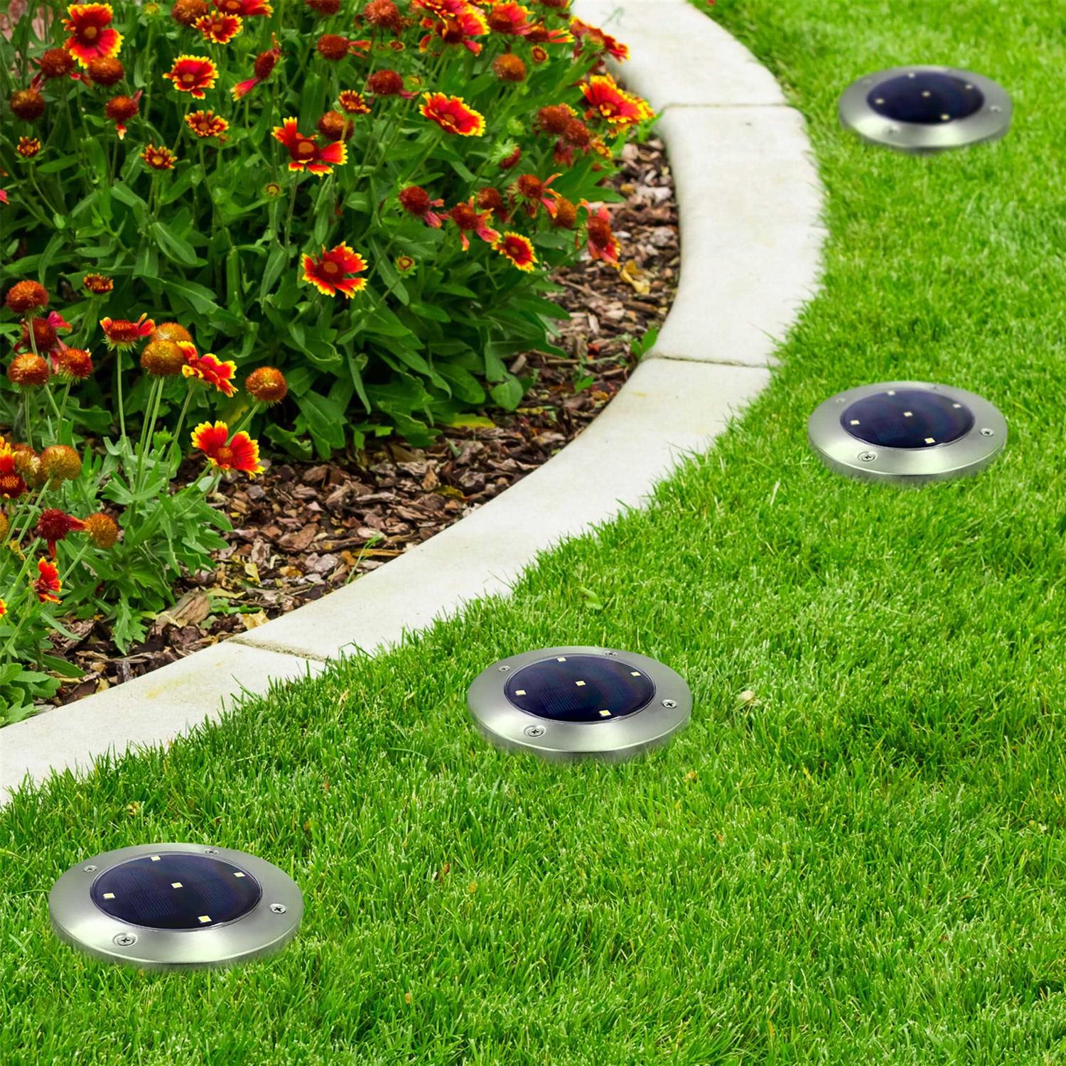 Mainstays 12 Lumens Solar Powered Stainless Steel LED Landscape Disc Lights - Image 5