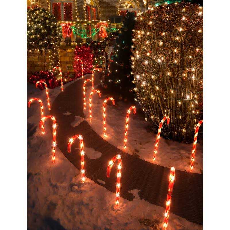 COOLWUFAN 28 Christmas Candy Cane Pathway Markers Set of 12 Pack Christmas Outdoor Decorations Pathway Lights with 72 Warm Lights for Christmas - Image 5