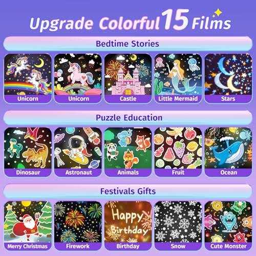 One Fire Night Light for Kids+15 Films & Bluetooth Music Kids Night Light Projector,Remote Dimmable Baby Night Light,Rechargeable Timer Star - Image 4
