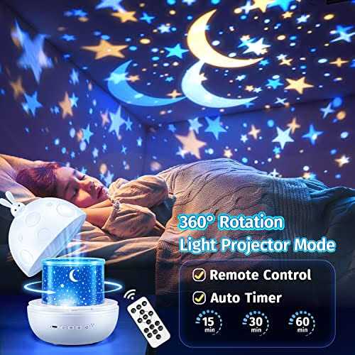 One Fire Night Light for Kids+15 Films & Bluetooth Music Kids Night Light Projector,Remote Dimmable Baby Night Light,Rechargeable Timer Star - Image 5