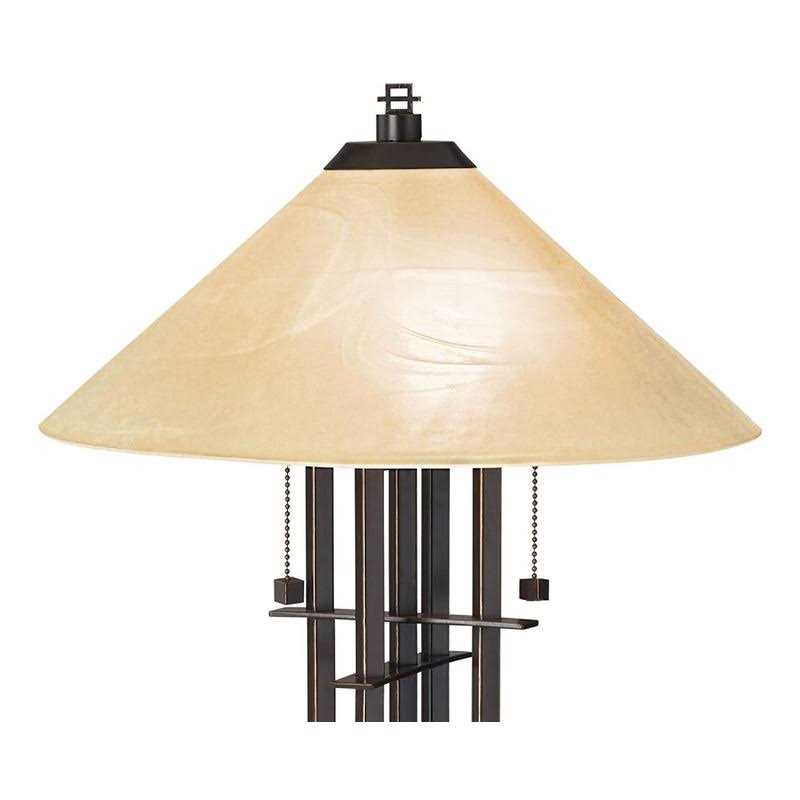 Franklin Iron Works Metro Collection Planes 'n' Posts Mission Accent Table Lamp Bronze Cone Alabaster Art Glass Shade for Living Room Family - Image 3