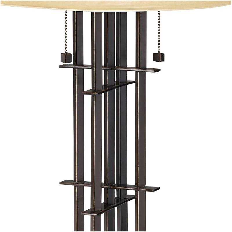 Franklin Iron Works Metro Collection Planes 'n' Posts Mission Accent Table Lamp Bronze Cone Alabaster Art Glass Shade for Living Room Family - Image 5